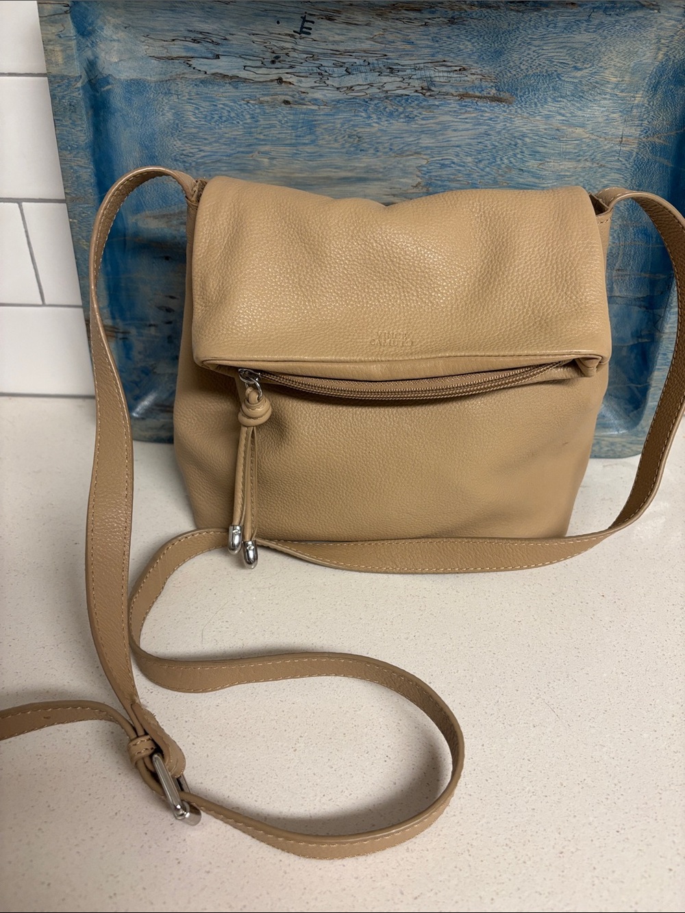 Vince Camuto Pebbled Leather Crossbody in Beige